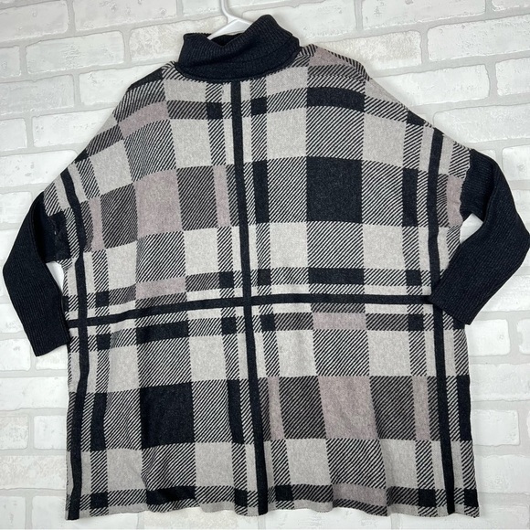 Joseph A. Plaid Turtleneck Sweater Black/Multi Long Dolman Sleeve Large - Picture 12 of 12